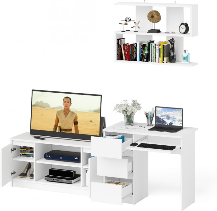 Мори Стол компьютерный МС-6 левый + Тумба МТВ1200.1 + Полка 900, цвет белый, ШхГхВ 210,4х50х209,6 см., НЕ универсальная сборка