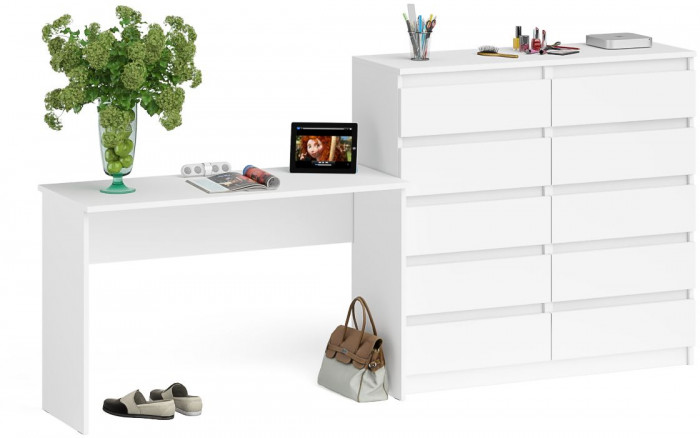 Мори Стол письменный МСП1200.1 + Комод МК1200.10, цвет белый, ШхГхВ 240,8х50х115 см., универсальная сборка