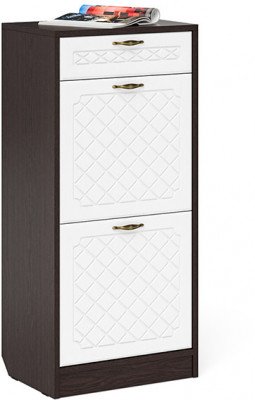 Прихожая П-6 Тумба для обуви 2 секции, цвет венге/фасады МДФ белое дерево фрезеровка ромб, ШхГхВ 50х35х108,3 см.