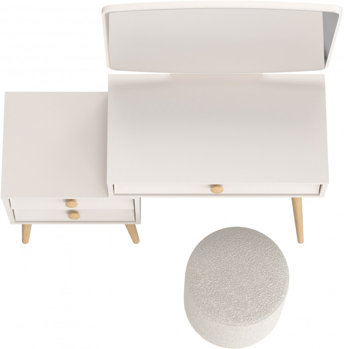 Афина Спальня 4-25901М1к.с. Трюмо + Банкетка 6-5137ТКШсв.серый Марта, кашемир серый/ткань светло-серая