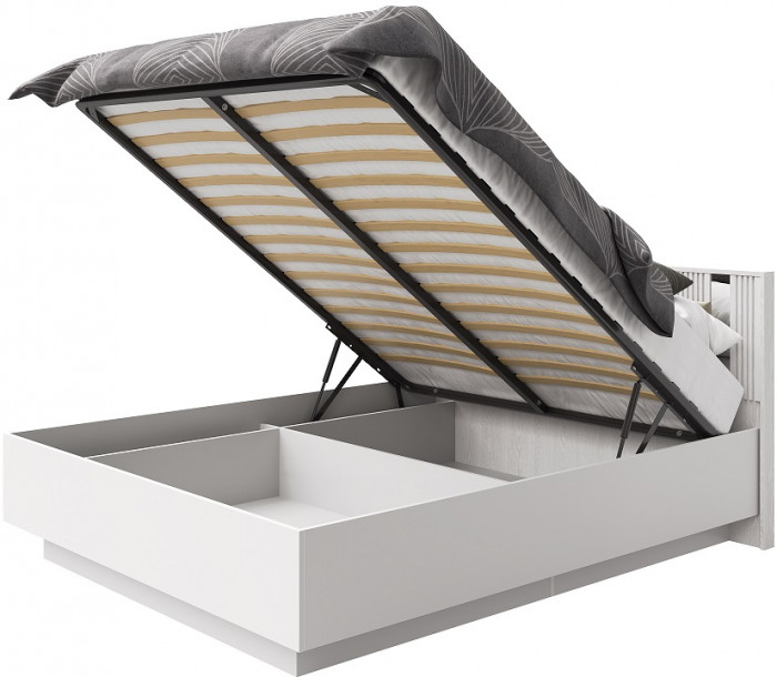 Кровать KING-SIZE 180х200 "Харди" с ПМ - Белый текстурный/Ясень белый