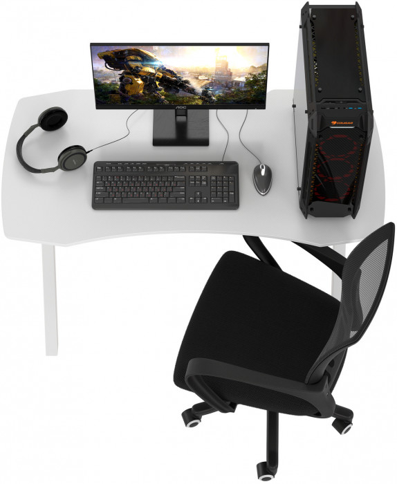 Игровой стол Мебель--24 GT-2310 + кресло компьютерное 103 чёрное, цвет белый, ШхГхВ 120х60х73 + 59х56х83-94 см.