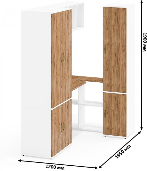 Лидер-8 Шкаф МД 19Б + Стол + Полка + Пенал 23Б, цвет белый шагрень/крафт золото, ШхГхВ 285х50/37,5х75/190 или 195х120х75/190 см., НЕ ун.сб.