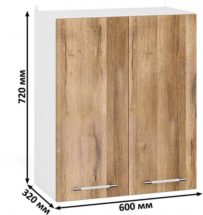 Кухня Мебель--24 ШВ600 Шкаф 60 см., цвет корпус белый/фасад МДФ дуб вотан, ШхГхВ 60х32х72 см.
