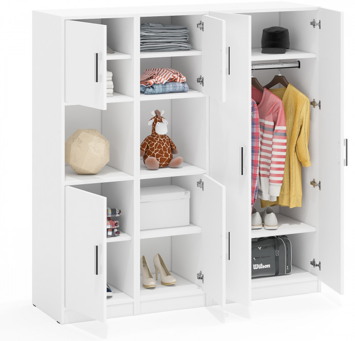 Шкаф С-МД-СК9Ш+Пенал С-МД-СК9П+Пенал С-МД-СК9П, цвет белый шагрень, ШхГхВ 156х45х160 см., универсальная сборка