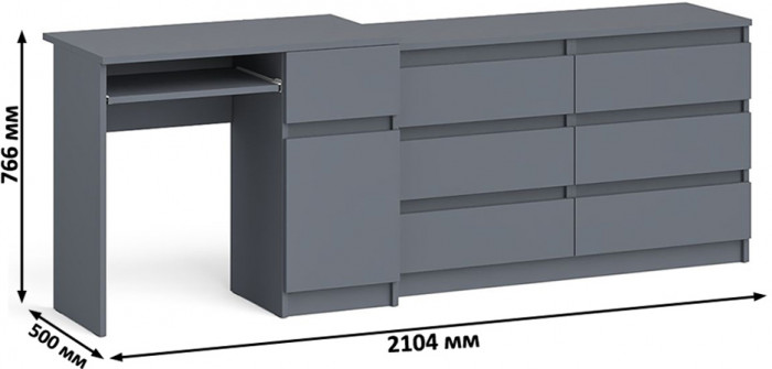 Мори Стол компьютерный МС-1 правый + Комод МК1200.6, цвет графит, ШхГхВ 210,4х50х76,6 см., выдвижной ящик справа, НЕ универсальная сборка