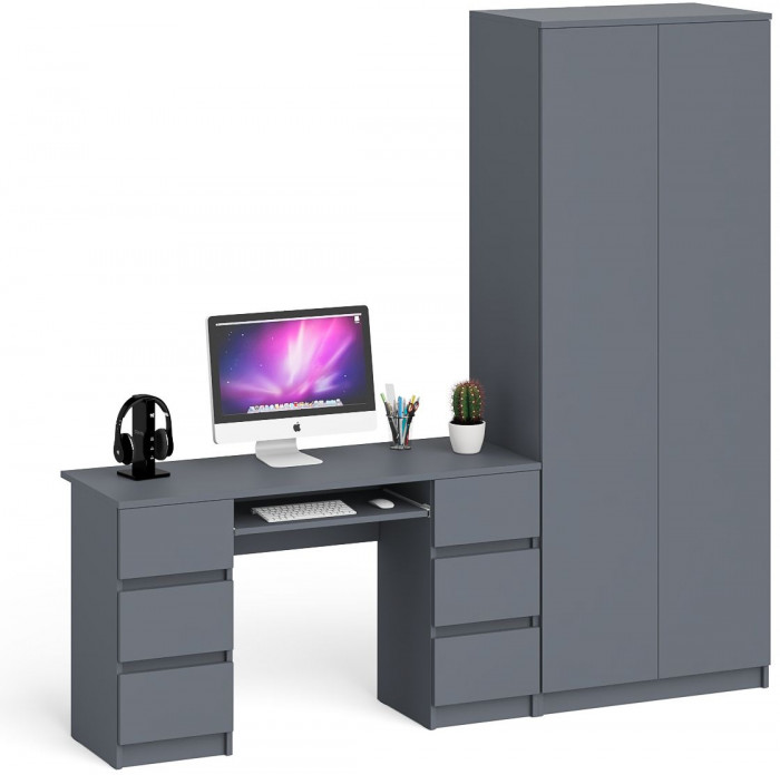 Мори Стол компьютерный МС-2 + Шкаф МШ800.1, цвет графит, ШхГхВ 215,8х50,4х209,6 см., универсальная сборка