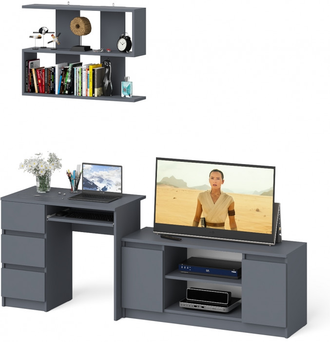 Мори Стол компьютерный МС-6 левый + Тумба МТВ1200.1 + Полка 900, цвет графит, ШхГхВ 210,4х50х209,6 см., НЕ универсальная сборка