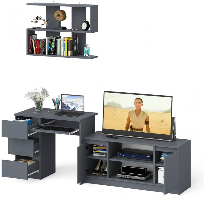 Мори Стол компьютерный МС-6 левый + Тумба МТВ1200.1 + Полка 900, цвет графит, ШхГхВ 210,4х50х209,6 см., НЕ универсальная сборка