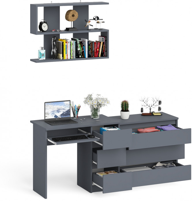 Мори Стол компьютерный МС-6 правый + Комод МК800.1 + Полка 900, цвет графит, ШхГхВ 170,4х50х209,6 см., НЕ универсальная сборка