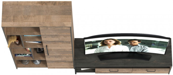 Трувор 13.70 Тумба под ТВ + 13.206 Шкаф-стеллаж, дуб гранж песочный/интра