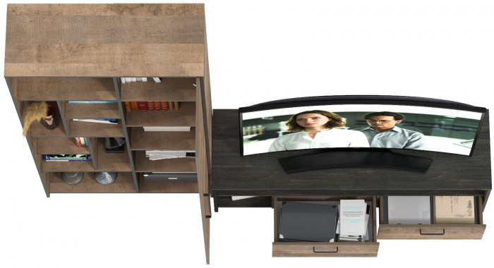 Трувор 13.70 Тумба под ТВ + 13.206 Шкаф-стеллаж, дуб гранж песочный/интра