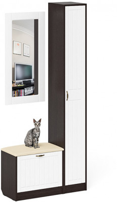 Прихожая П-6 Компоновка № 20, цвет венге/фасады МДФ белое дерево фрезеровка прованс, ШхГхВ 90х35х210 см., универсальная сборка