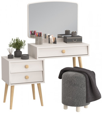 Афина Спальня 4-25901М1к.с. Трюмо + Банкетка 6-5137ТКШтем.серый Марта, кашемир серый/ткань тёмно-серая