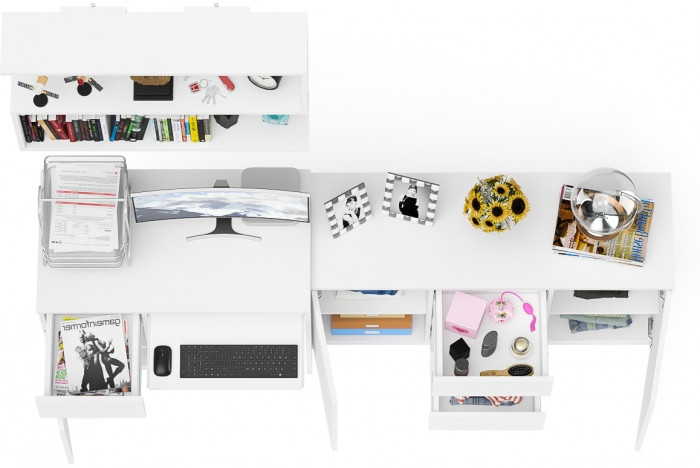 Мори компьютерный стол МС-1 левый + Комод МК1200.3 + Полка 900, белый