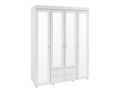 Шкаф 4-х дверный с ящиками и 4-я зеркалами Монако МН-64 белое дерево