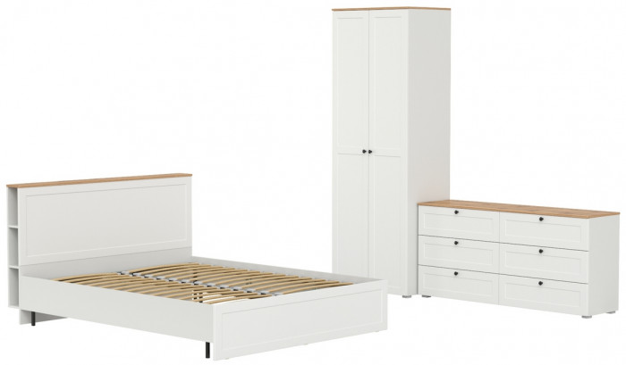 Остин 11.53 Кровать + ортопед + 13.336.02 Шкаф для одежды + 16.240 Комод, белый шагрень/дуб крафт золотой