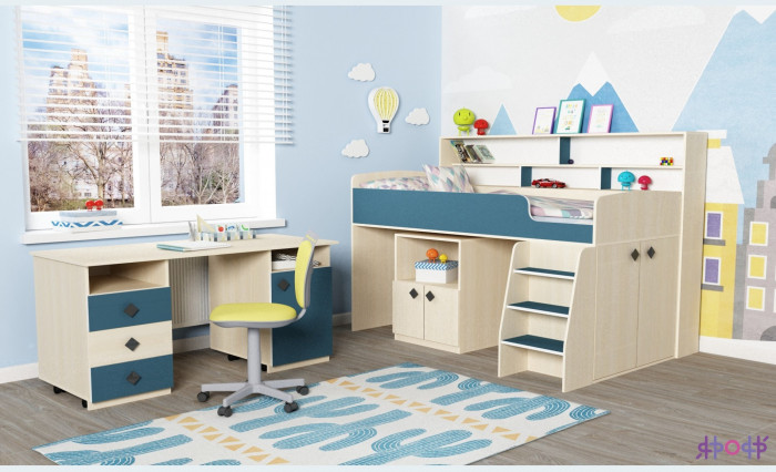 Кровать-чердак Малыш 5 (Дуб молочный/Лайм)