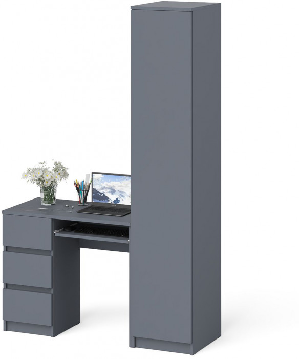 Мори Стол компьютерный МС-6 левый + Пенал МШ400.1, цвет графит, ШхГхВ 130,4х50,4х209,6 см., выдвижные ящики слева, НЕ универсальная сборка