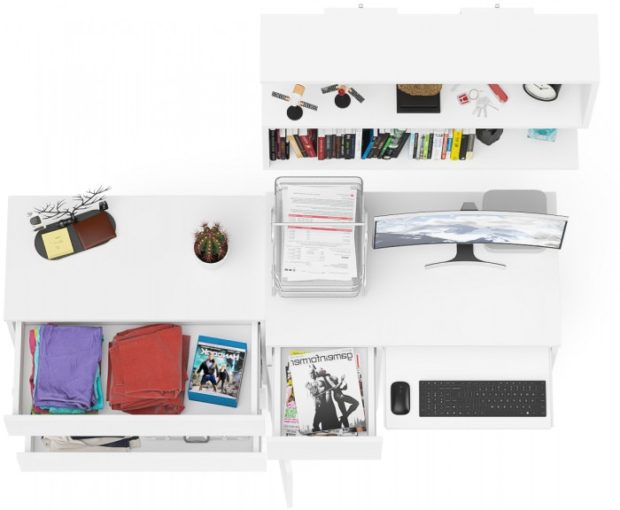 Мори компьютерный стол МС-1 левый + Комод МК800.1 + Полка 900, белый