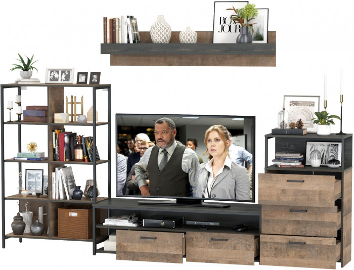 Трувор Гостиная 085, цвет дуб гранж песочный/интра, ШхГхВ 305,8х45,4х210 см., универсальная сборка