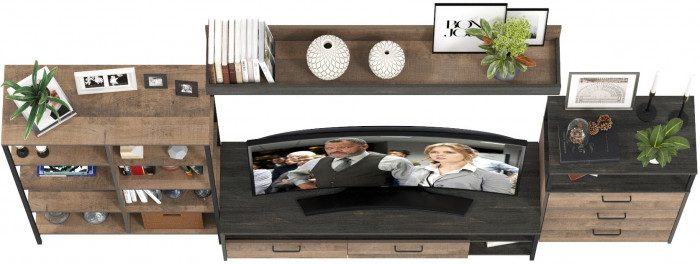 Трувор Гостиная 085, цвет дуб гранж песочный/интра, ШхГхВ 305,8х45,4х210 см., универсальная сборка