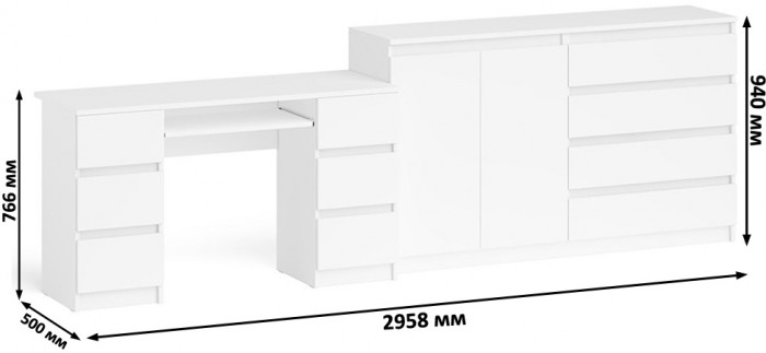 Мори компьютерный стол МС-2 + Комод МК1600.1, белый
