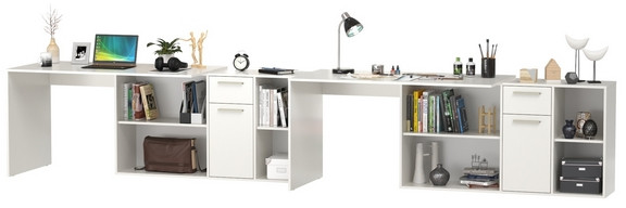 Лайт Стол письменный 03.245F + 03.245F, цвет белый шагрень, ШхГхВ 342,7х136х75,2 см.(угловой) или 407х68х75,2 см.(прямой), универсальная сборка