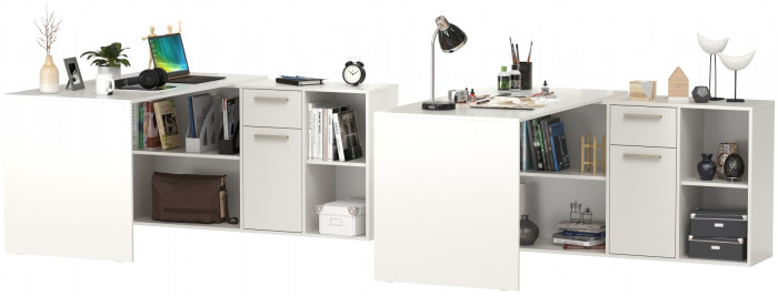 Лайт Стол письменный 03.245F + 03.245F, цвет белый шагрень, ШхГхВ 342,7х136х75,2 см.(угловой) или 407х68х75,2 см.(прямой), универсальная сборка