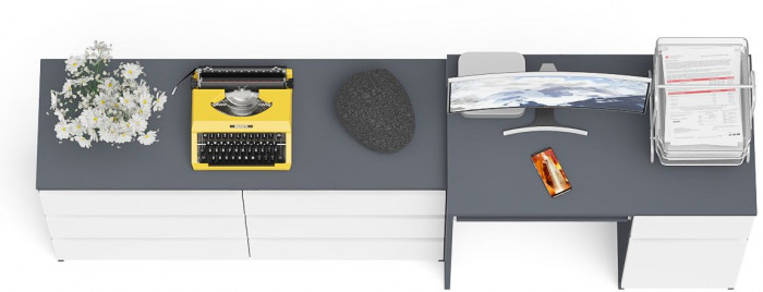 Мори Стол компьютерный МС-1 правый + Комод МК1200.6, цвет графит/белый, ШхГхВ 210,4х50х76,6 см., выдвижной ящик справа, НЕ универсальная сборка