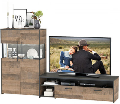 Трувор 13.70 Тумба под ТВ + 13.306 Комод с витриной, дуб гранж песочный/интра