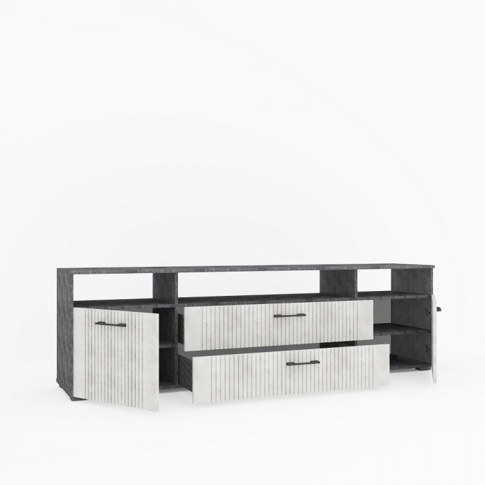 Модульная стенка для гостиной "Денвер" - Бетон спаркс/Перламутр жемчуг