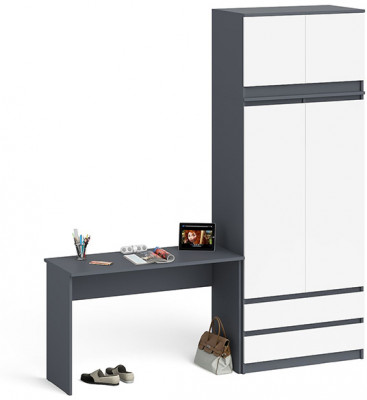 Мори Стол письменный МСП1200.1 + Шкаф МШ900.1 + Антресоль МА900.1, цвет графит/белый, ШхГхВ 210,8х50,4х234,2 см., универсальная сборка