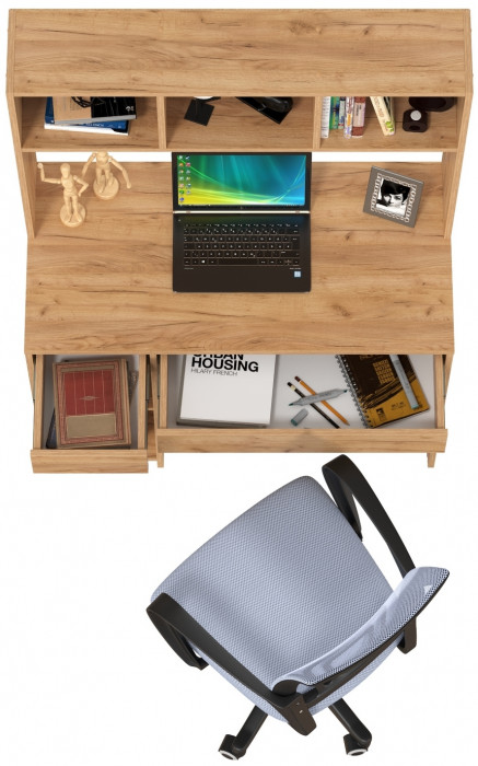 Стол компьютерный Комфорт 12.77F + кресло 103 серое, цвет дуб крафт золотой, ШхГхВ 100х49,8х147 см., универсальная сборка