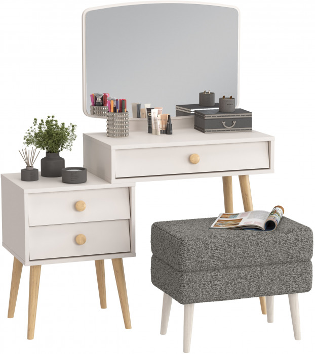 Афина Спальня 4-25901М1к.с. Трюмо + Банкетка 6-5138ТКШтем.серый Тифани, кашемир серый/ткань тёмно-серая