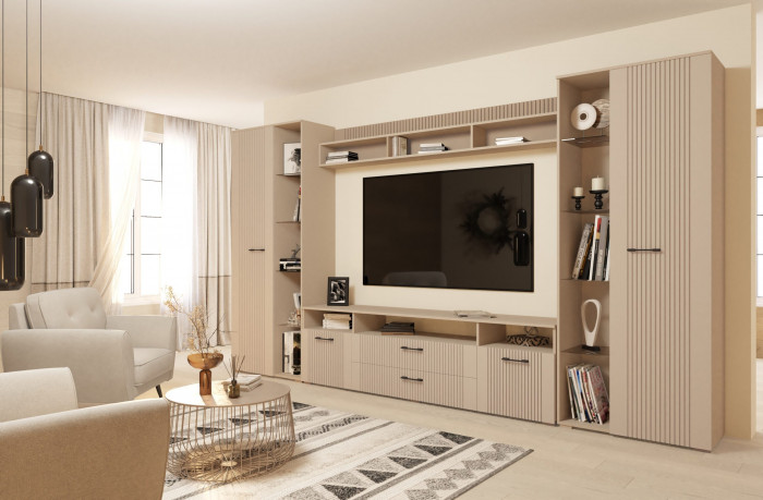 Модульная стенка для гостиной "Денвер" - Персидский жемчуг/Шаде песочный