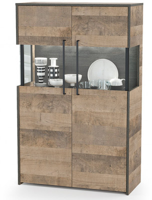 Трувор 13.306 Комод с витриной, цвет дуб гранж песочный/интра, ШхГхВ 85,8х37х135,3 см., есть светодиодная подсветка