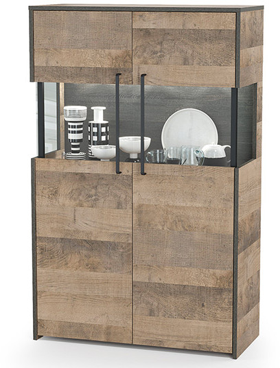 Трувор 13.306 Комод с витриной, цвет дуб гранж песочный/интра, ШхГхВ 85,8х37х135,3 см., есть светодиодная подсветка