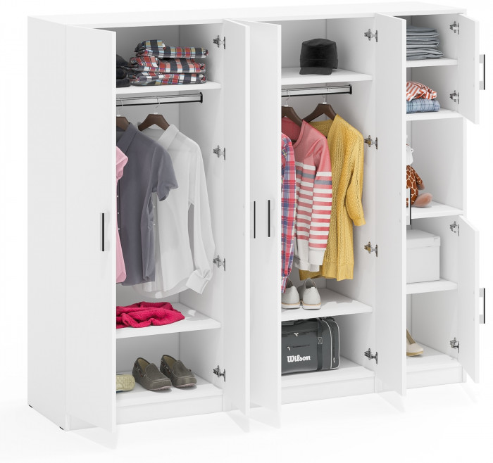 Шкаф С-МД-СК9Ш+Пенал С-МД-СК9П+Шкаф С-МД-СК9Ш, цвет белый шагрень, ШхГхВ 183х45х160 см., универсальная сборка