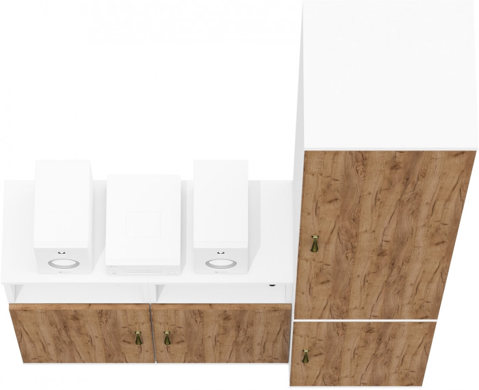 Лидер-8 Пенал МД 21Б + Тумба МД 3.19 + Тумба МД 3.19, цвет белый шагрень/крафт золото, ШхГхВ 120х37,5х190 см., универсальная сборка