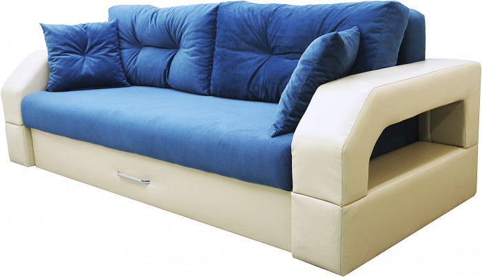Диван еврокнижка Манчестер 160 ВЕЛЮР 09 СИНИЙ ЭКОКОЖА БЕЖЕВАЯ НПБ