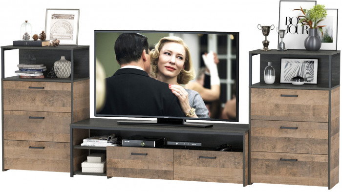 Трувор 13.70 Тумба под ТВ + 13.307.02 Комод + 13.307.02 Комод, дуб гранж песочный/интра