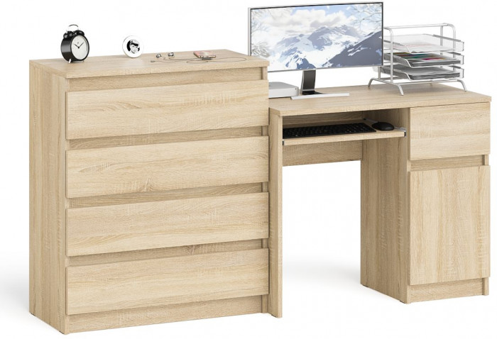 Мори компьютерный стол МС-1 правый + Комод МК800.4, дуб сонома
