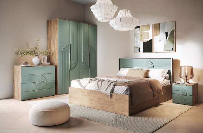 Кровать 160х200 "Монтиз" с щитовым основанием - Дуб мадура/Эвкалипт