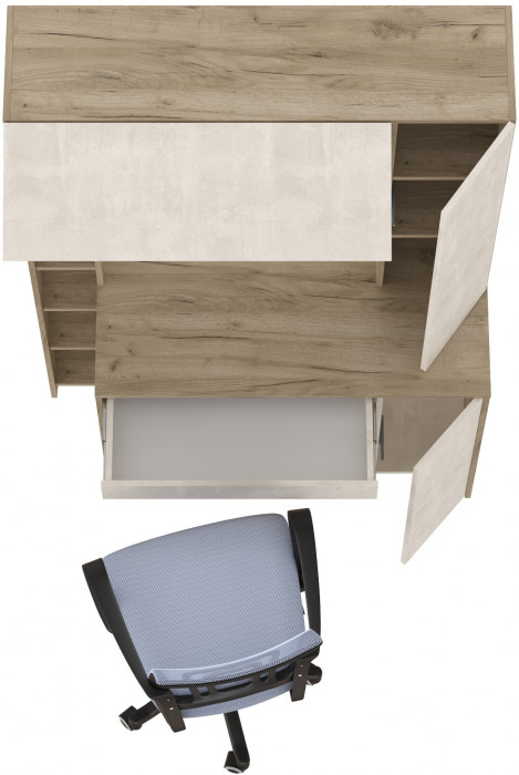 КР100 Стол компьютерный Комфорт 12.71 + кресло 103 серое, цвет дуб крафт серый/шёлковый камень, ШхГхВ 116,7х60,2х165,4 см., НЕ универсальная сборка