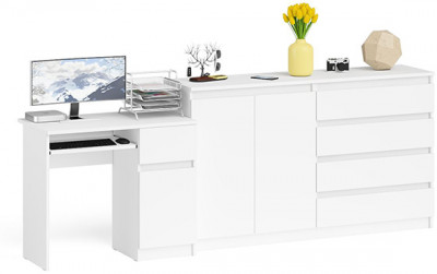 Мори Стол компьютерный МС-1 правый + Комод МК1600.1, цвет белый, ШхГхВ 250,4х50х94 см., выдвижной ящик справа, НЕ универсальная сборка
