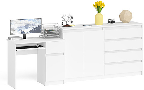 Мори Стол компьютерный МС-1 правый + Комод МК1600.1, цвет белый, ШхГхВ 250,4х50х94 см., выдвижной ящик справа, НЕ универсальная сборка