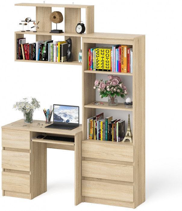 Мори Стол компьютерный МС-6 левый + Стеллаж МСТ600.3 + Полка 900, цвет дуб сонома, ШхГхВ 150,4х50х209,6 см., НЕ универсальная сборка