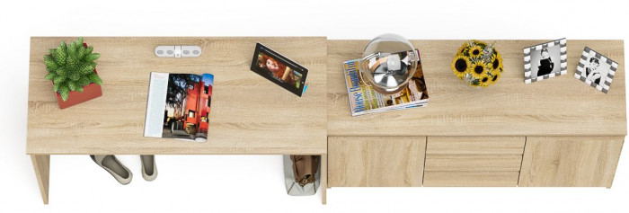 Мори Стол письменный МСП1200.1 + Комод МК1200.3, цвет дуб сонома, ШхГхВ 240,8х50х76,6 см., универсальная сборка