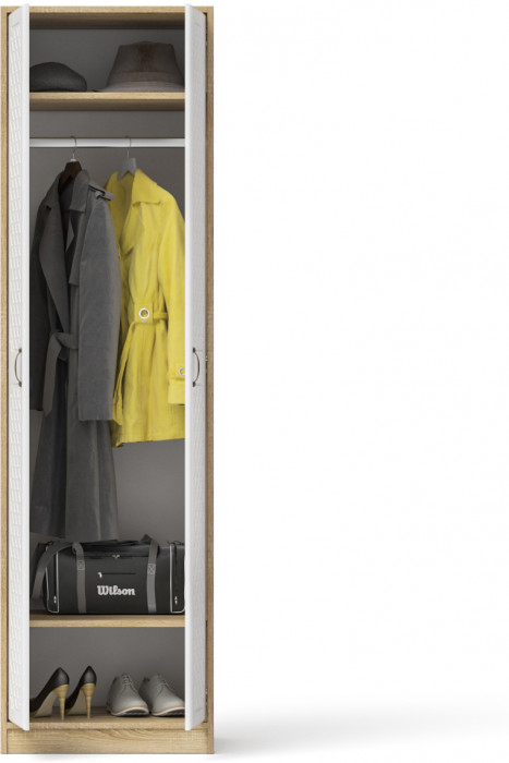 Прихожая П-6 Шкаф, цвет дуб сонома/фасады МДФ белое дерево фрезеровка ромб, ШхГхВ 60х50х210 см.